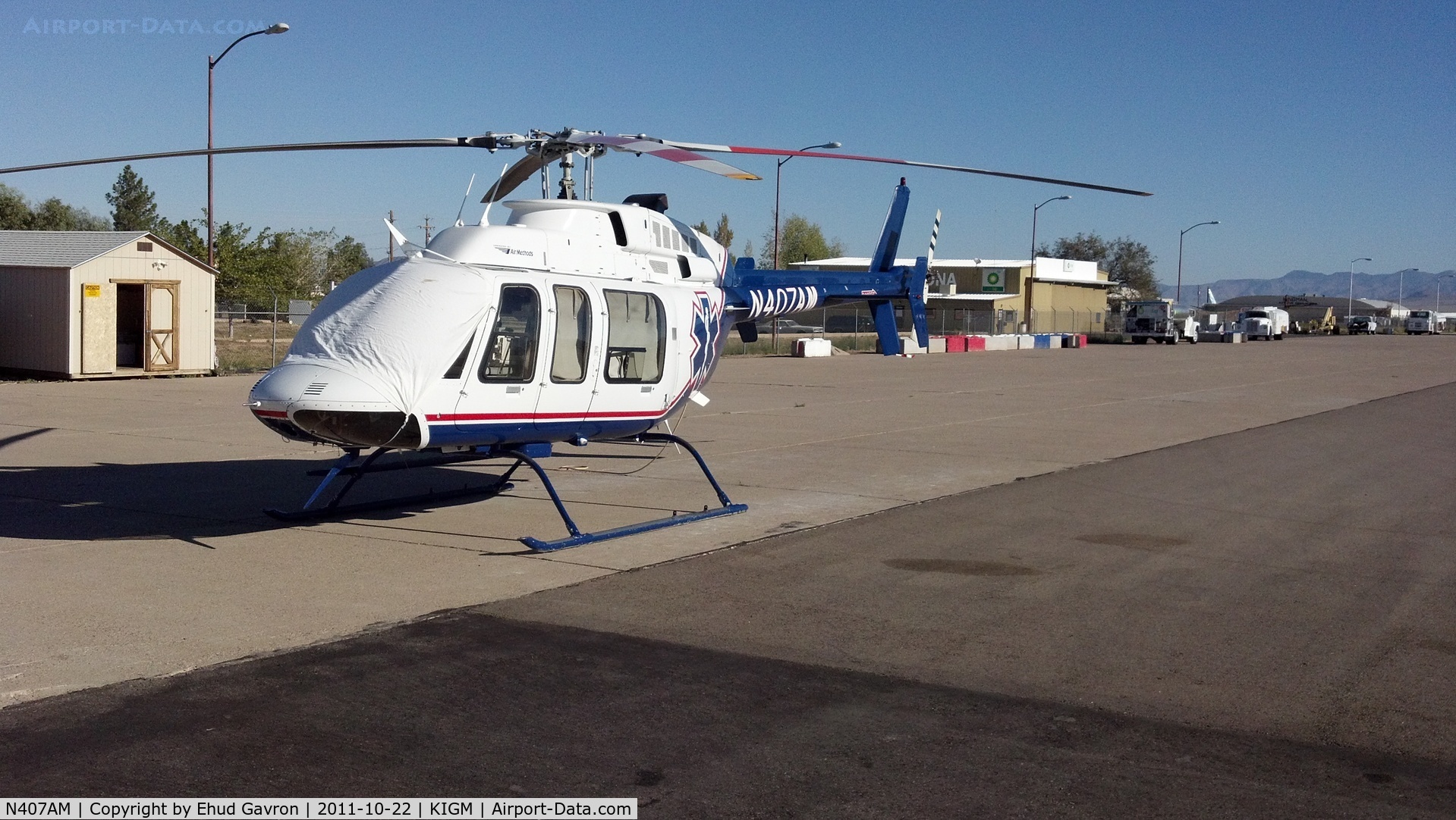 N407AM, 1998 Bell 407 C/N 53309, AirMed helicopter at Kingman AZ
