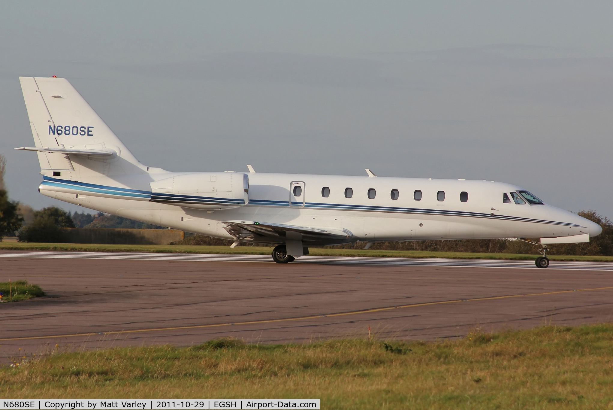 N680SE, 2006 Cessna 680 Citation Sovereign C/N 680-0078, About to depart EGSH on route to Antwerp.
