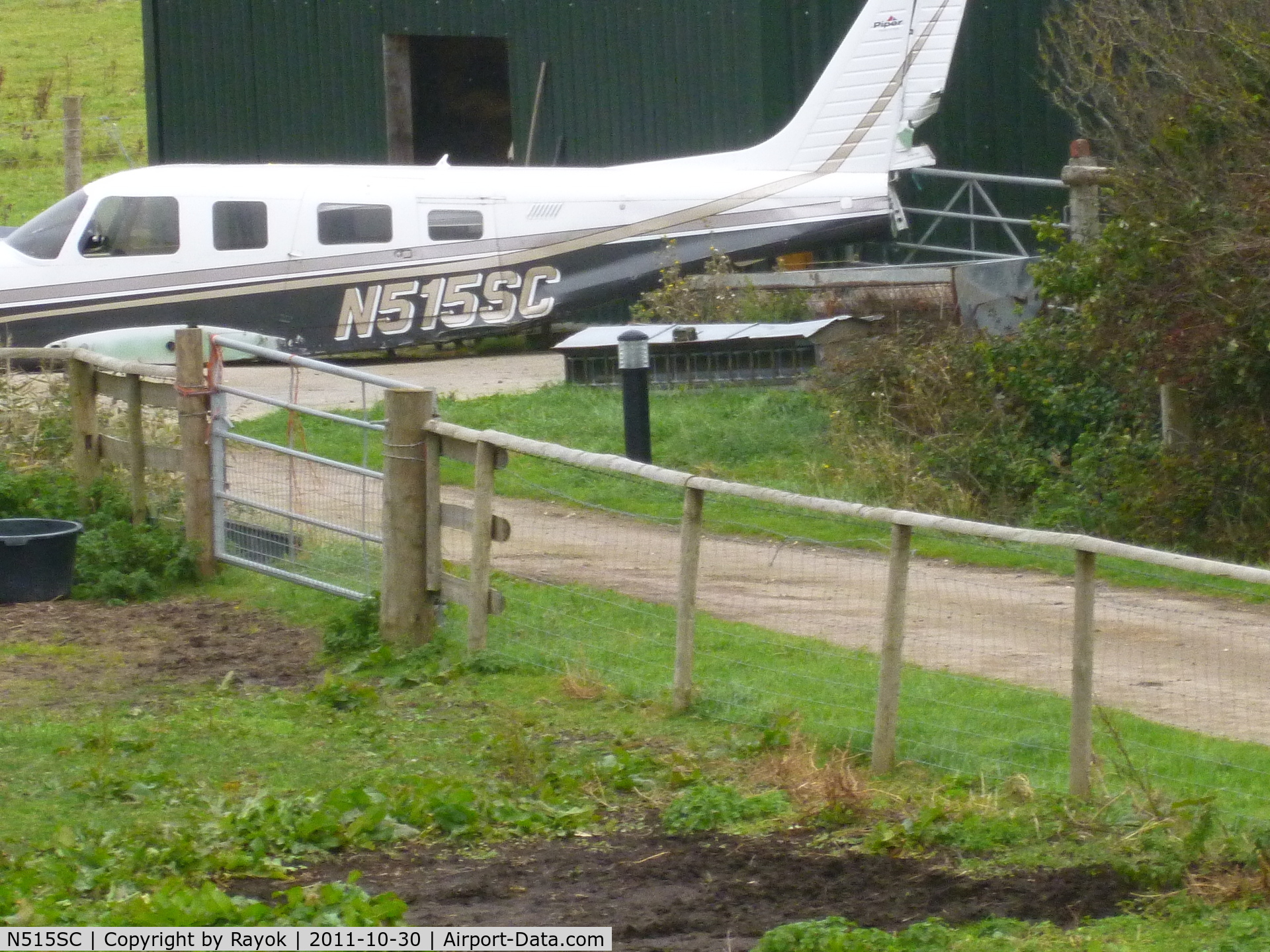 N515SC, 2003 Piper PA-32R-301T Turbo Saratoga C/N 3257315, in a farmyard at 51.539302, -2.881769 Mead Ln
Goldcliff, Newport, NP18 2, Wales, UK
