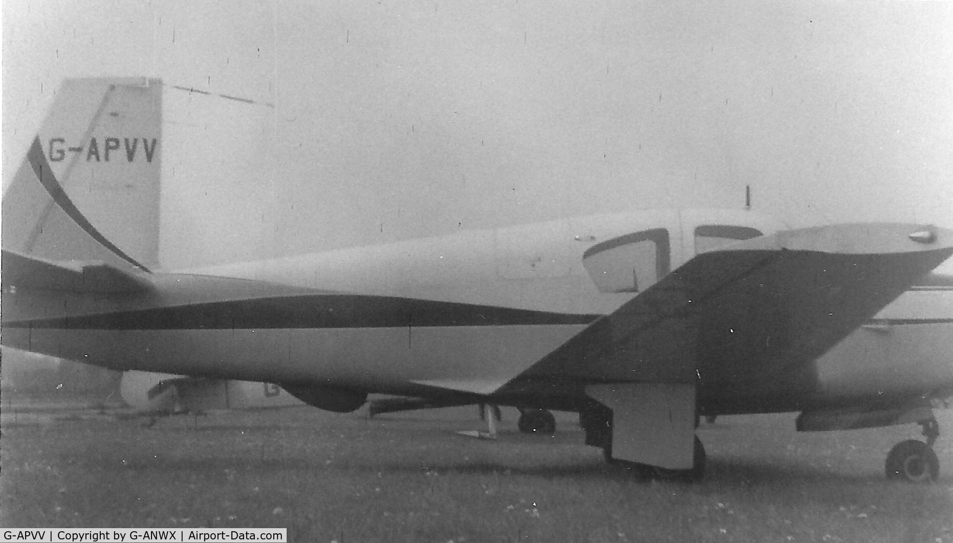 G-APVV, 1959 Mooney M20A C/N 1474, Photo taken at Kidlington 1959 with a box Brownie camera. This was the 1st Mooney on the U.K. register.