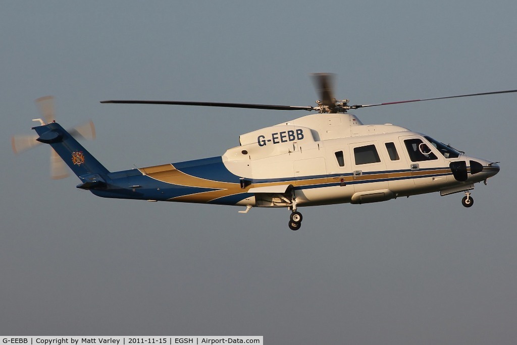 G-EEBB, 2006 Sikorsky S-76C C/N 760620, Arriving at EGSH in the late evening sun.