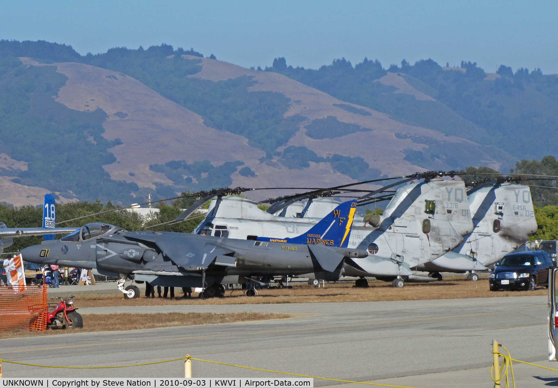 UNKNOWN, Miscellaneous Various C/N unknown, 2010 Watsonville Fly-In:VMA-513 AV-8B and HMM-268 CH-46Es on military display ramp
