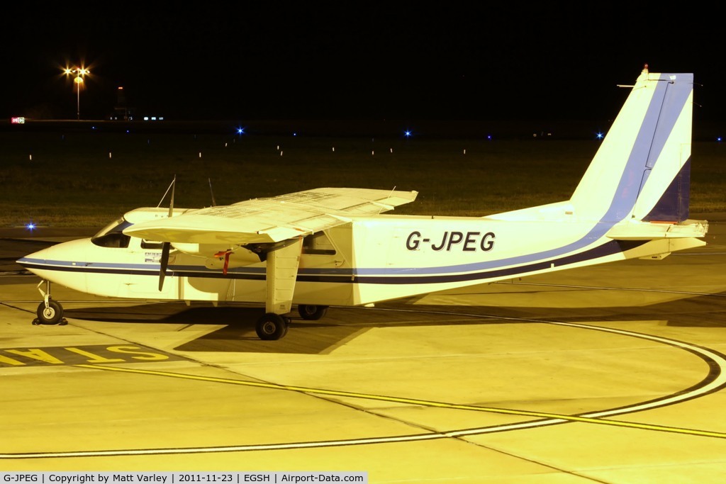 G-JPEG, 1976 Britten-Norman BN-2A-20 Islander C/N 541, Sat under the floodlights at SaxonAir.
