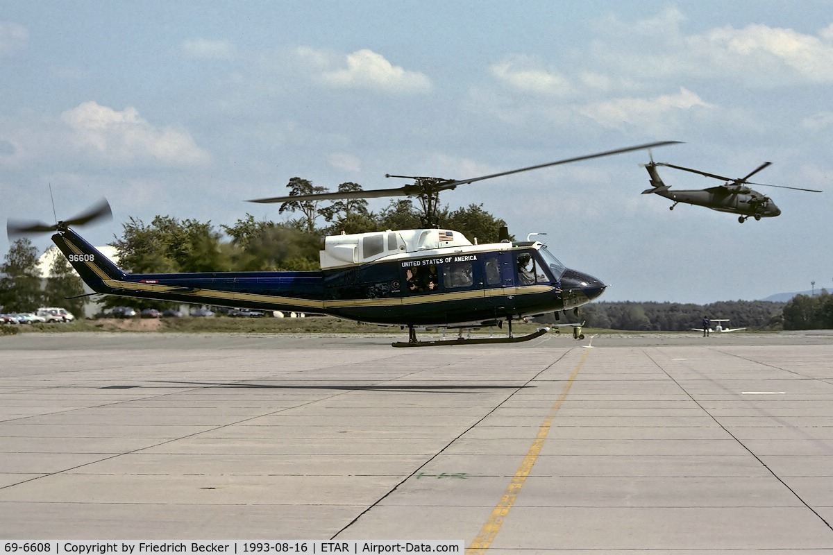 69-6608, 1969 Bell UH-1N Iroquois C/N 31014, air taxying for departure, picture was taken during the withdrew ceremony of the UH-1N of the 58th MAS in 1993