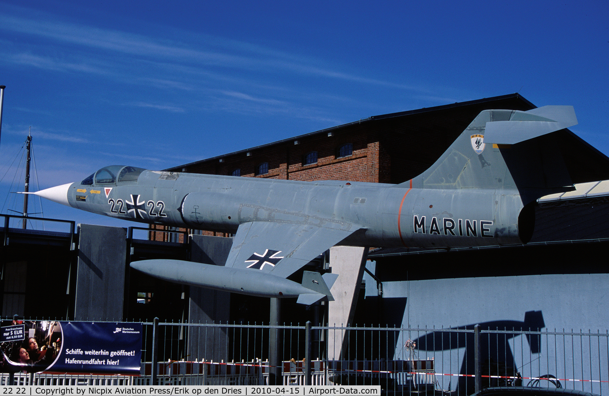 22 22, Lockheed F-104G Starfighter C/N 683-9035, F-104G 2222 is preserved at the Naval Museum in Wilhelmshaven, Germany. Its' correct registration is 2574.