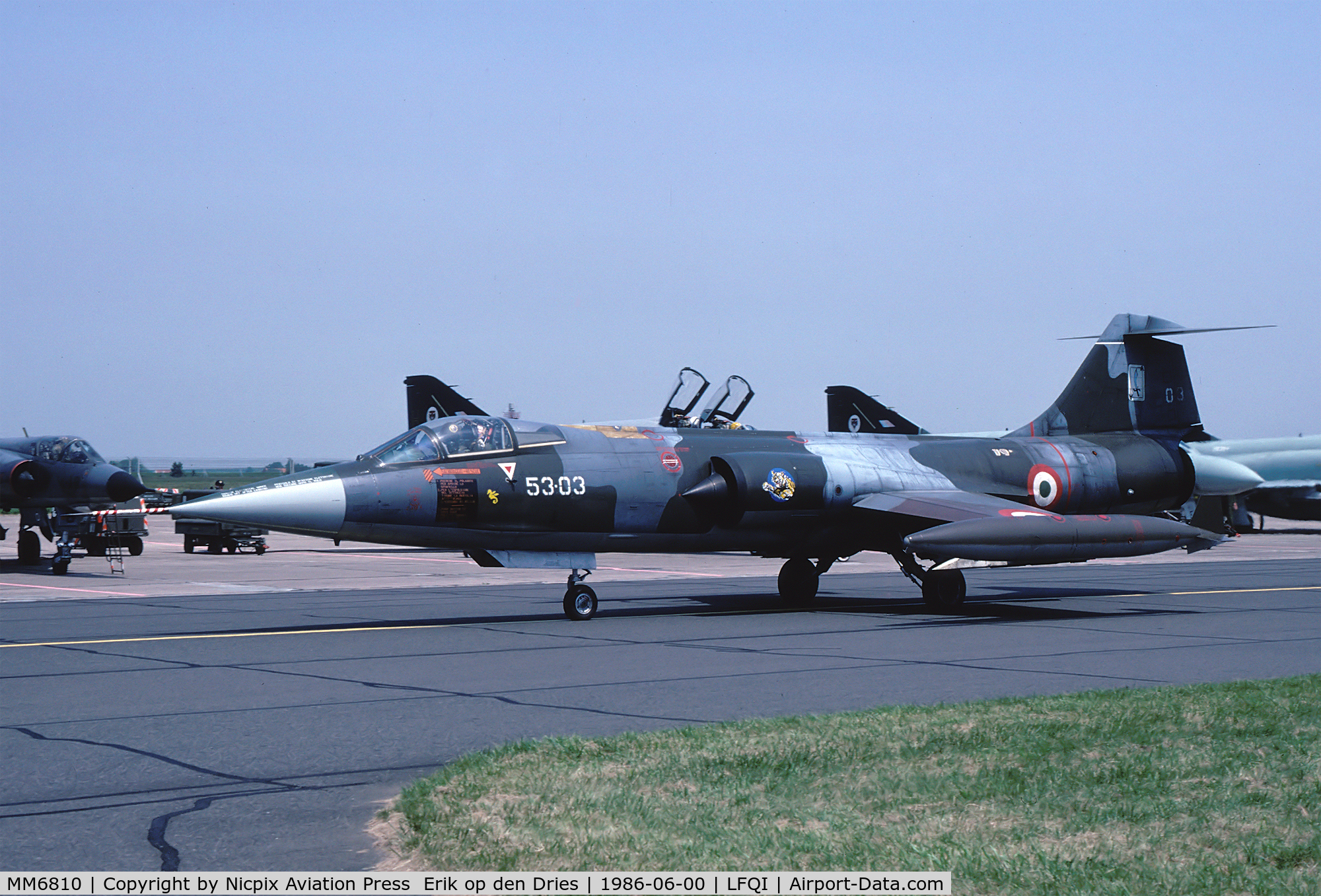 MM6810, Aeritalia F-104S-ASA Starfighter C/N 1110, Italy AF 21 sqn participated in the NATO Tigermeet 1986 at Cambrai AB, France. mm6810 was one of the present F-104's.