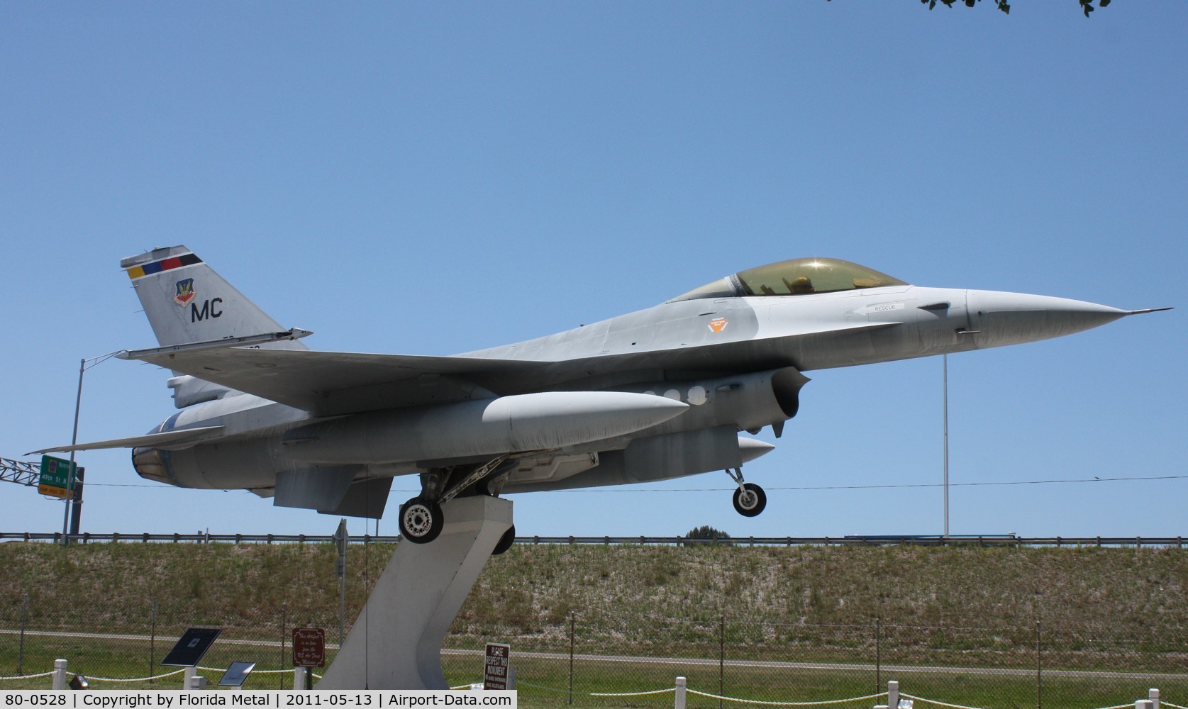 80-0528, General Dynamics F-16A Fighting Falcon C/N 61-249, F-16 on a post in Pinellas Park FL near Clearwater - this plane is located off of U.S. 19 and 49th St in a Veterans park