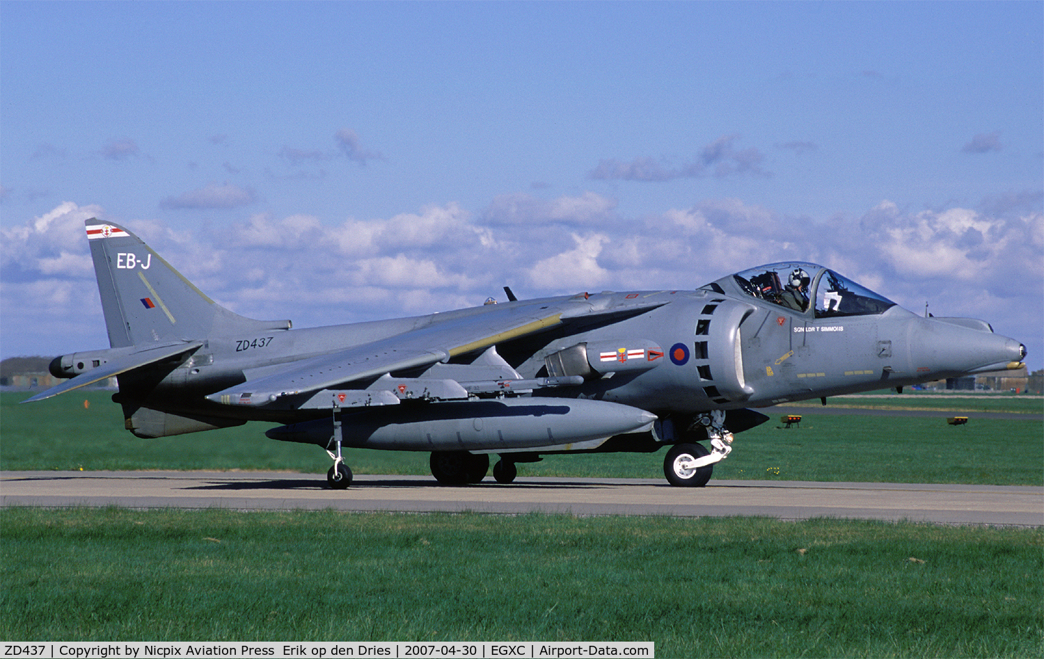 ZD437, British Aerospace Harrier GR.7 C/N P49, RAF,  41 sqn, Harrier GR.7 ZD437 with WW-II wartime code EB-J taxies out for a mission