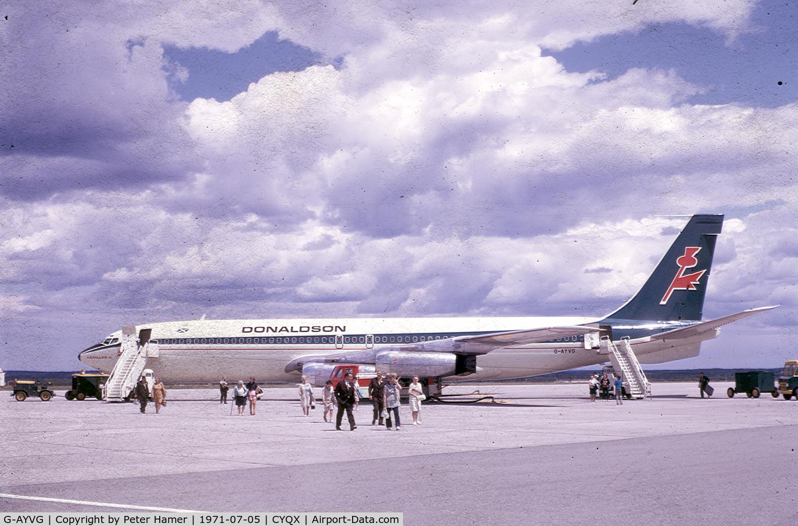 G-AYVG, 1959 Boeing 707-321 C/N 17598, Refuelling at Gander on a Manchester to Toronto flight