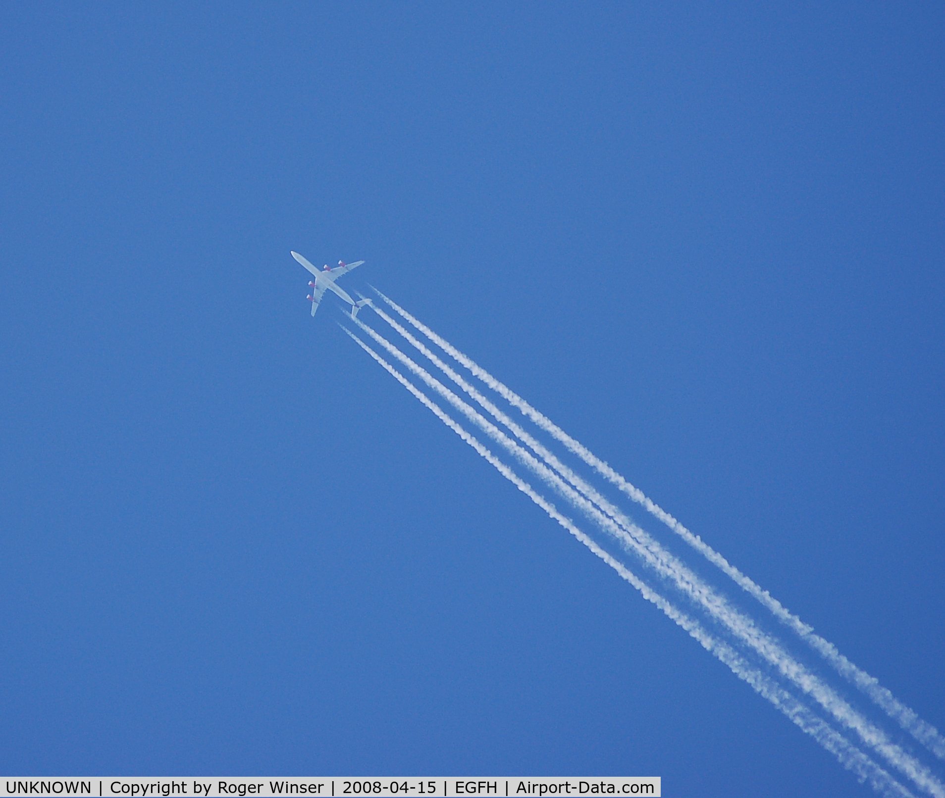 UNKNOWN, Contrails Various C/N Unknown, High flying Virgin Atlantic Airbus A340-642 eastbound over Swansea Airport