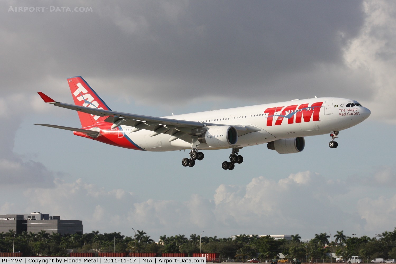PT-MVV, 2011 Airbus A330-223 C/N 1221, Brand new 2011 built TAM A330 doing a low approach for Runway 9