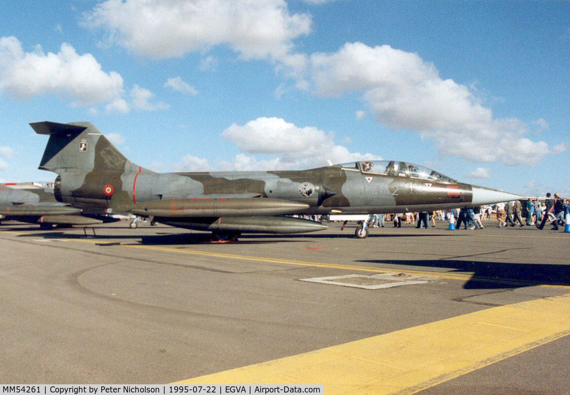 MM54261, Lockheed TF-104G Starfighter C/N 583H-5212, TF-104G Starfighter, callsign India 4260, of 4 Stormo Italian Air Force on display at the 1995 Intnl Air Tattoo at RAF Fairford.