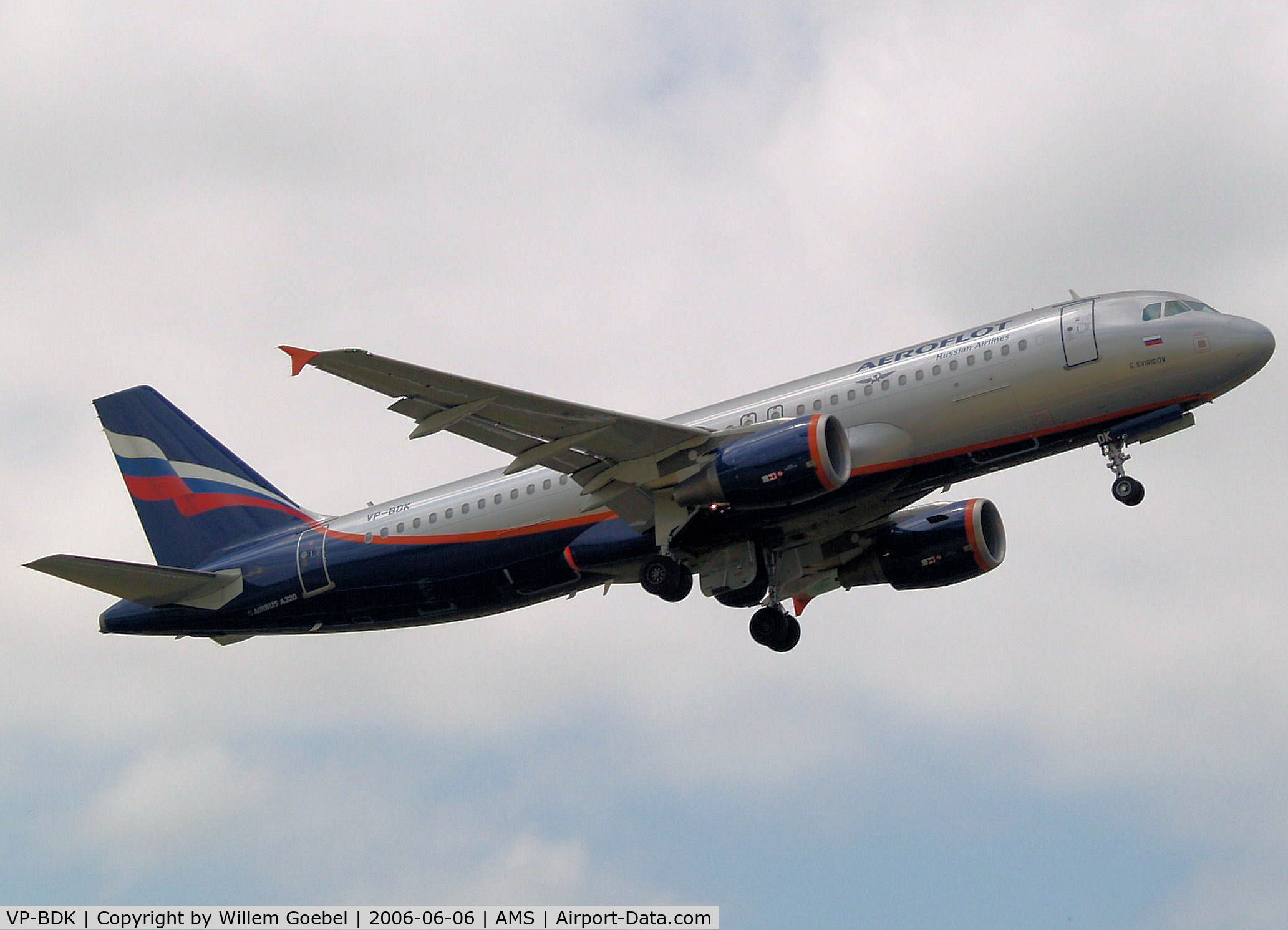 VP-BDK, 2003 Airbus A320-214 C/N 2106, Take off from runway 06 of Amsterdam Airport