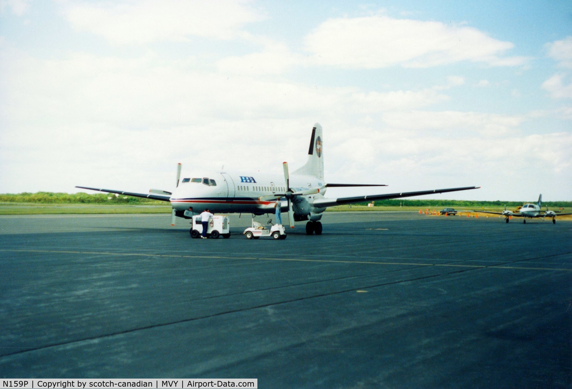 N159P, 1968 Nihon YS-11A-500 C/N 2057, Provincetown-Boston Airline 1968 Nihon NAMC YS-11A-500 N159P at Martha's Vineyard Airport, Vineyard Haven, MA - July 1986