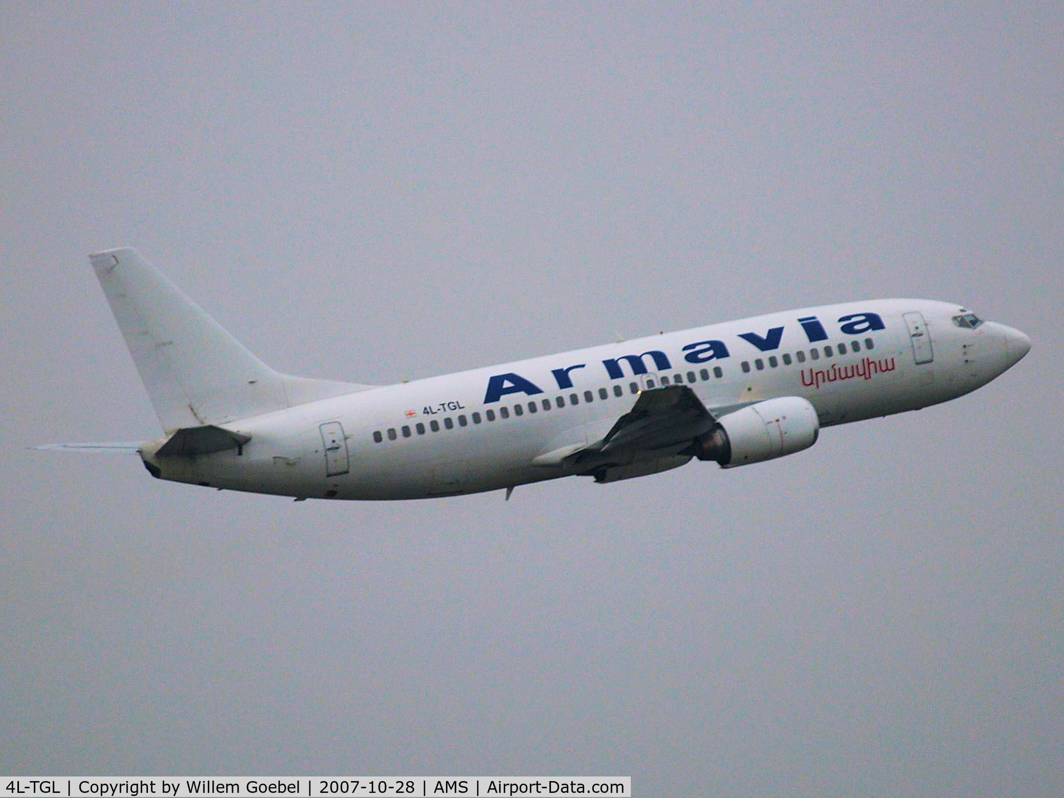 4L-TGL, 1988 Boeing 737-3B7 C/N 23859, Take off from runway L36 of Amsterdam Airport