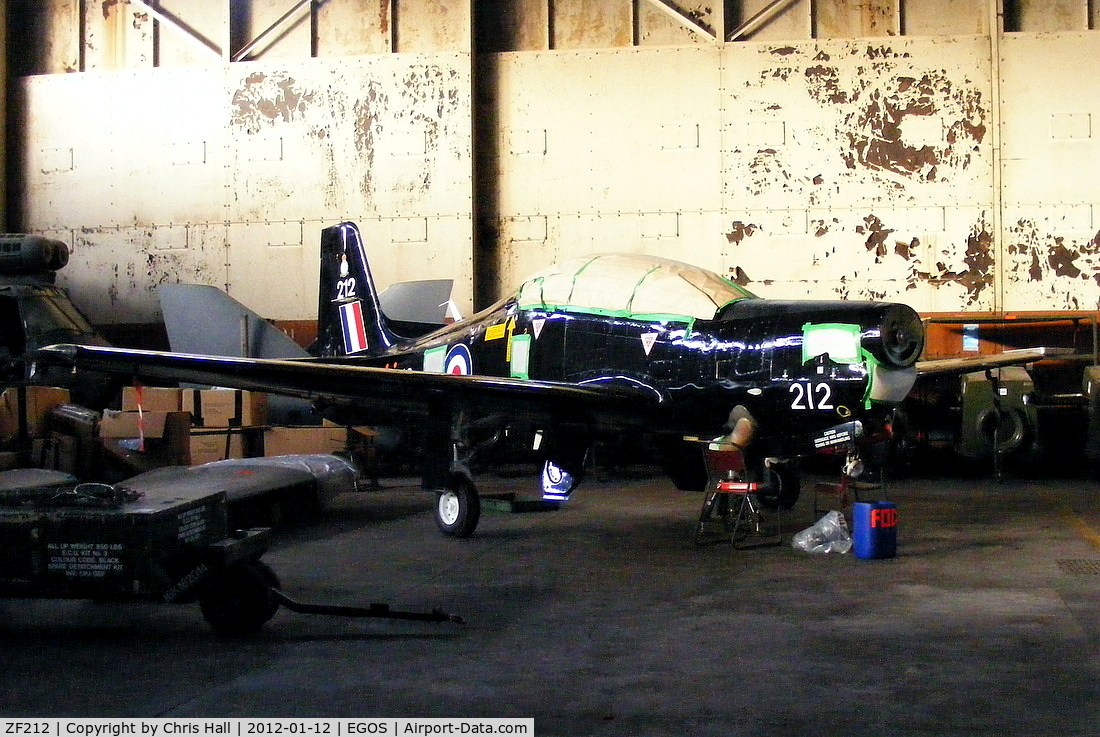 ZF212, 1989 Short S-312 Tucano T1 C/N S039/T37, inside the Aircraft Maintenance & Storage Unit hangar