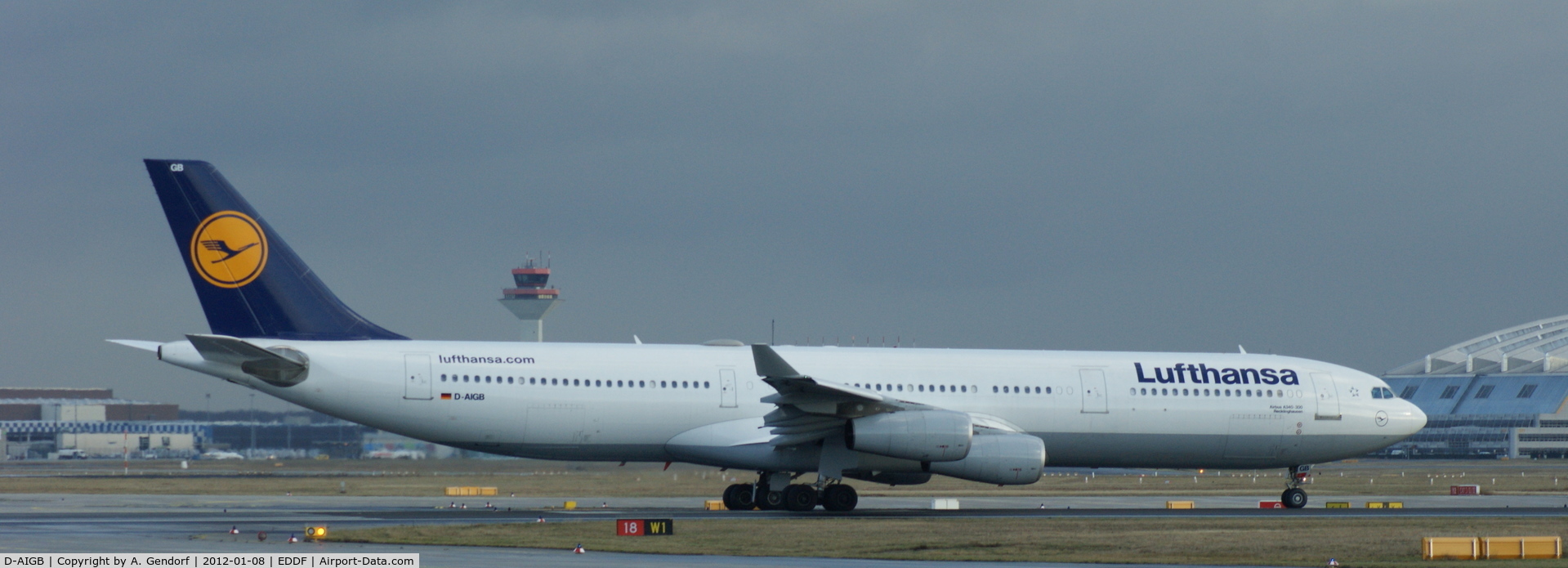D-AIGB, 1993 Airbus A340-311 C/N 024, Lufthansa, waiting for departure on Runway 18 at Frankfurt Int´l (EDDF)