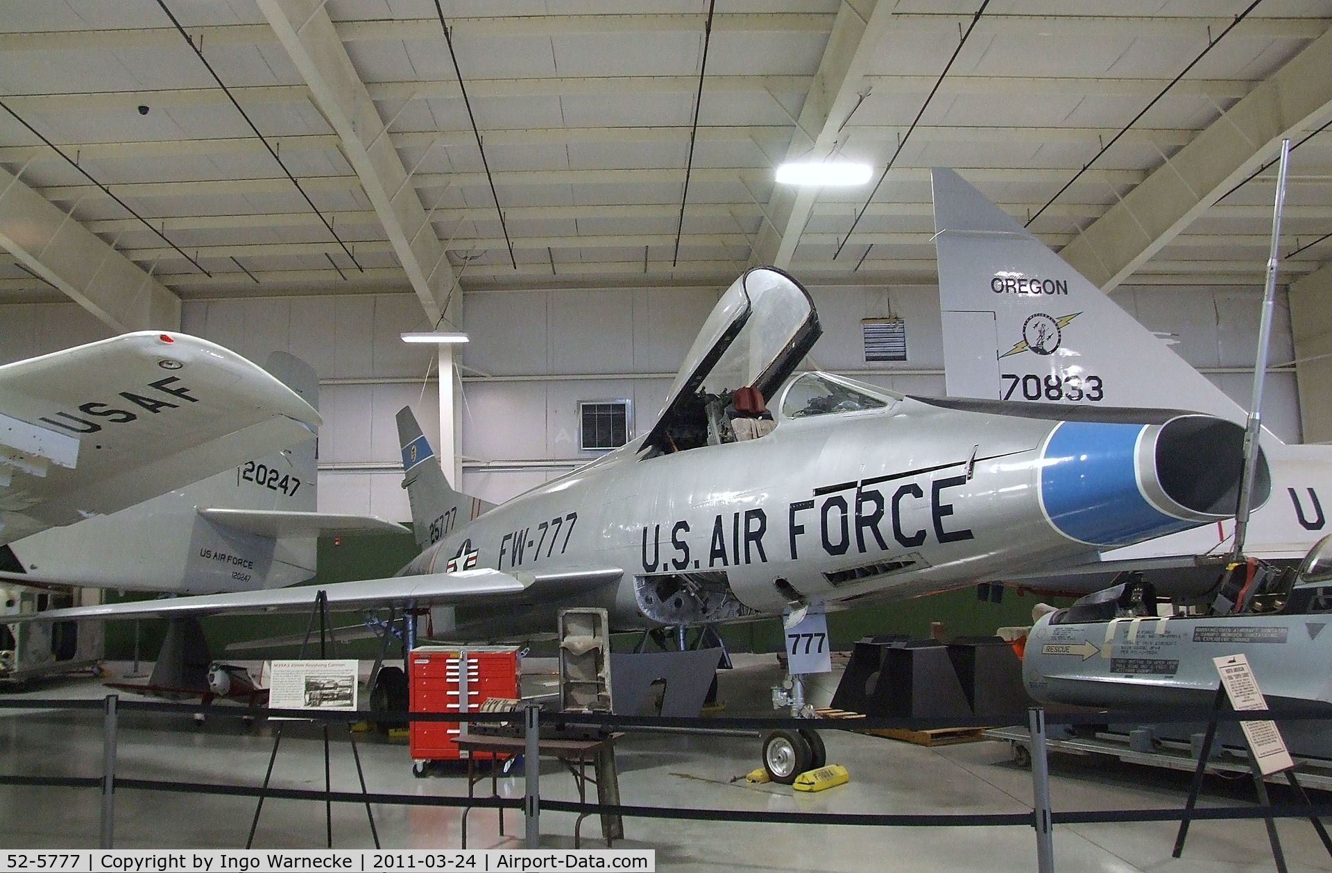 52-5777, 1952 North American F-100A Super Sabre C/N 192-22, North American F-100A Super Sabre at the Hill Aerospace Museum, Roy UT