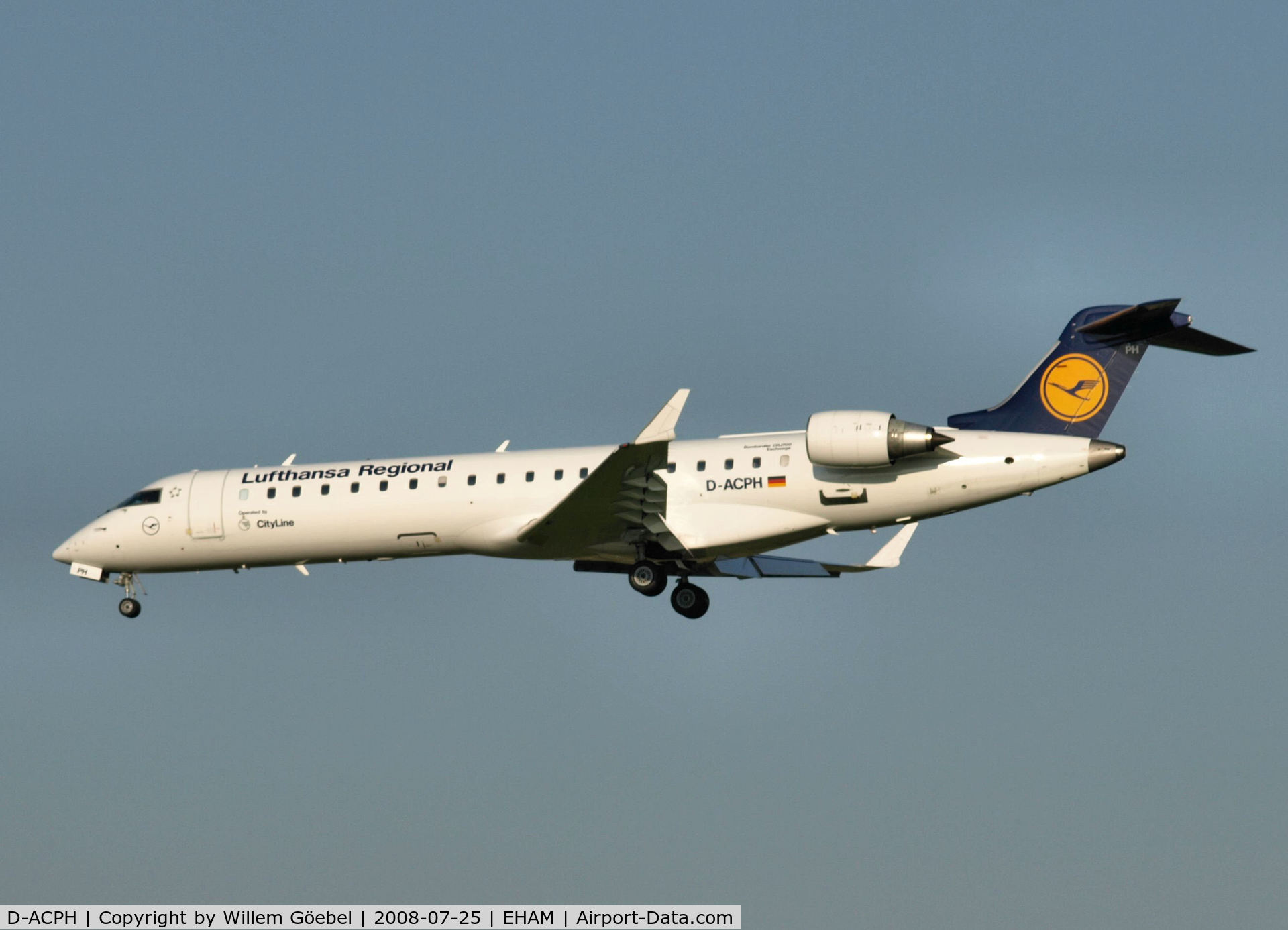 D-ACPH, 2002 Canadair CRJ-701ER (CL-600-2C10) Regional Jet C/N 10043, Landing on runway C18 of Schiphol Airport