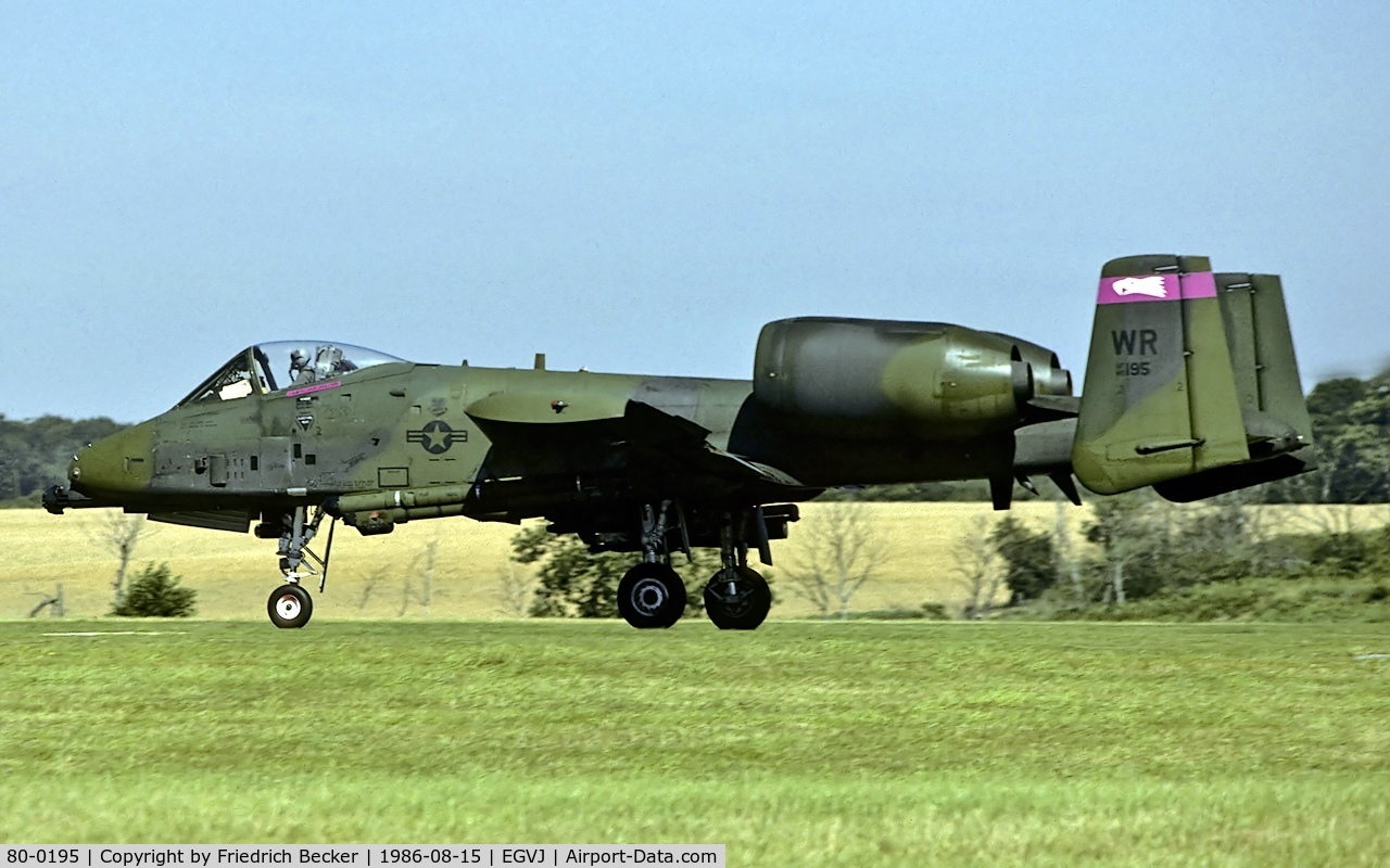 80-0195, 1980 Fairchild Republic A-10A Thunderbolt II C/N A10-0545, departure from RAF Bentwaters