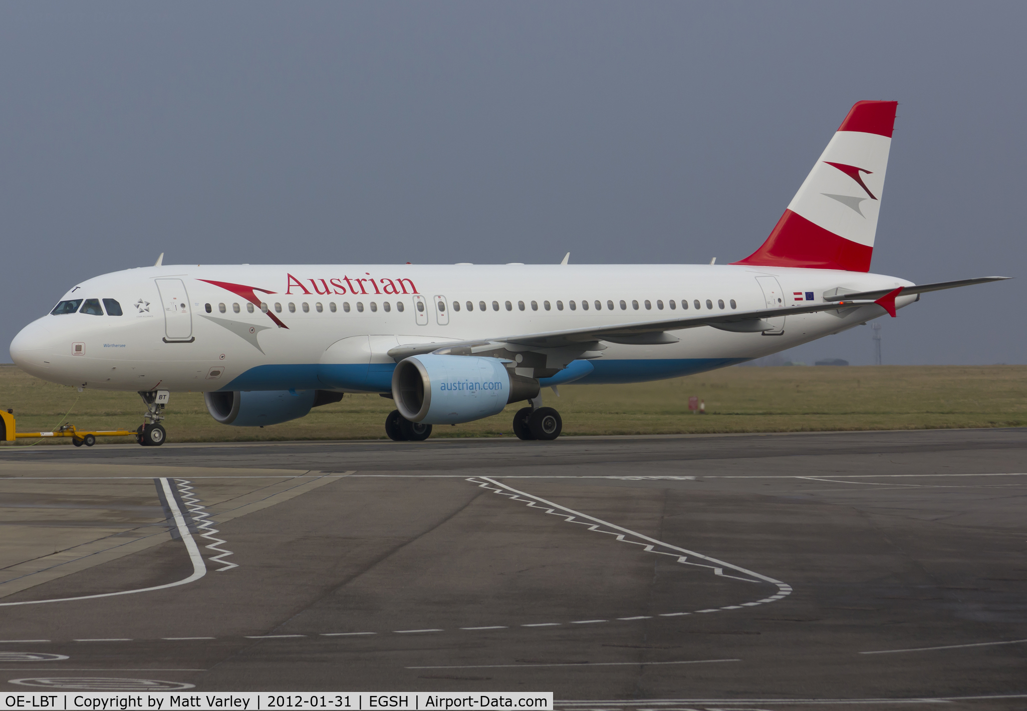 OE-LBT, 2000 Airbus A320-214 C/N 1387, About to depart EGSH after a week in the Air Livery spray shop.