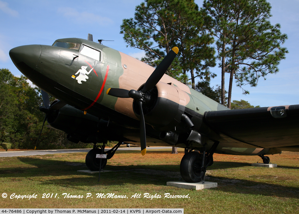 44-76486, 1944 Douglas C-47B-25-DK (R4D-7) Skytrain C/N 16070, Restored and displayed at the USAF Armament Museum, Eglin AFB, FL.  A/C is depicted as a AC-47  S/N: 43-49010,  