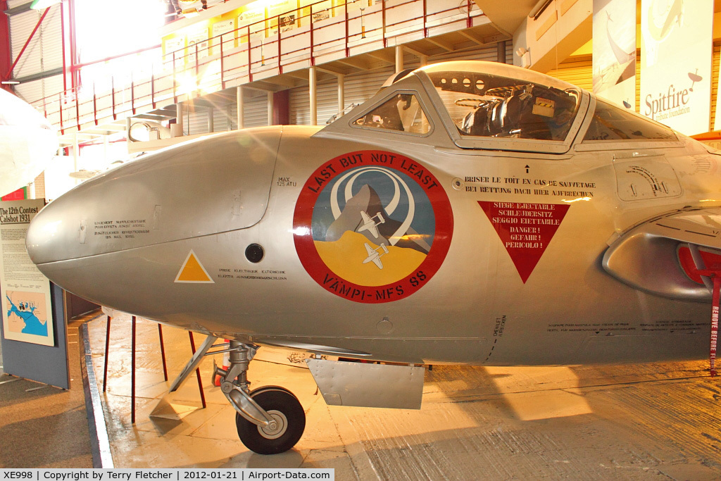 XE998, De Havilland DH-115 Vampire T.11 C/N 15678, XE998 (U-1215), De Havilland DH 115 Vampire T.11, c/n: 15678 at Solent Sky Museum at Southampton