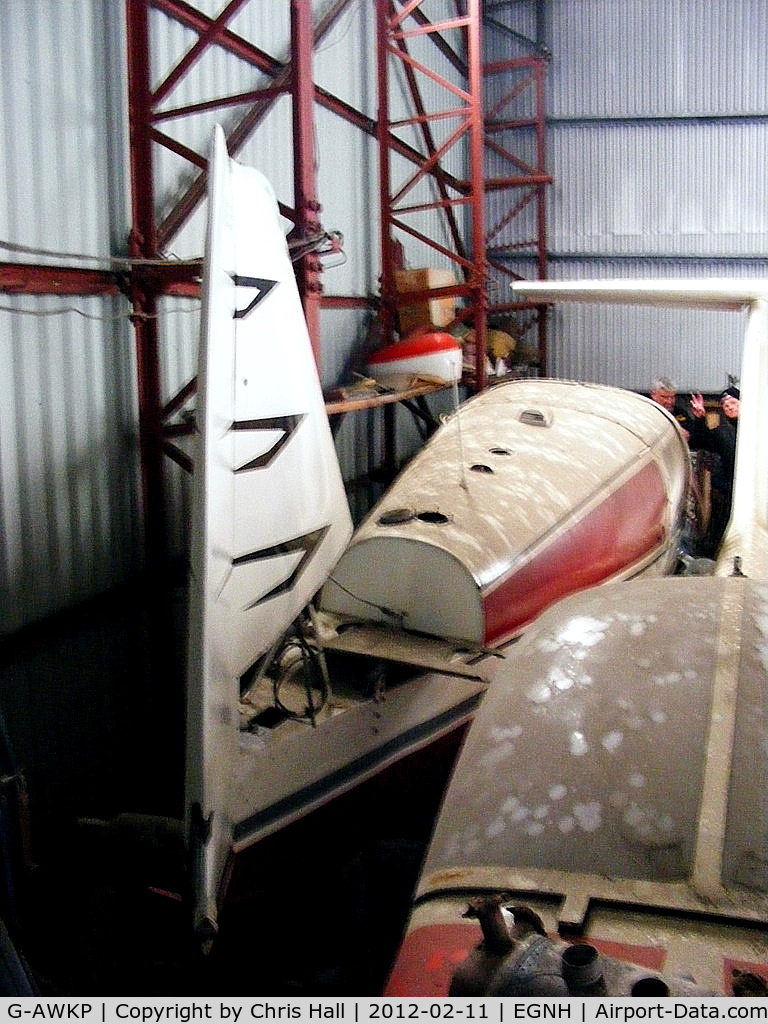 G-AWKP, 1968 CEA DR-253 Regent C/N 130, at the rear of the Blackpool Air Centre hangar along side Grob G109 G-BJZX