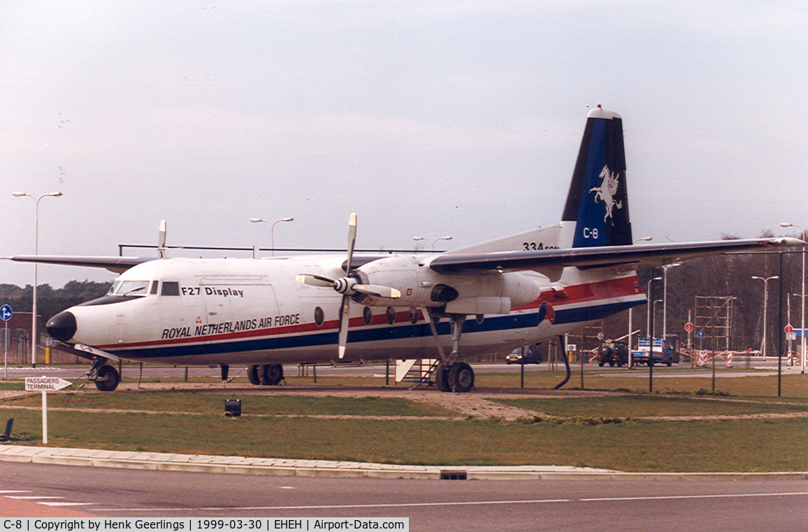 C-8, 1960 Fokker F-27-300M Troopship C/N 10158, Gate Guard Eindhoven AFB - March 1999