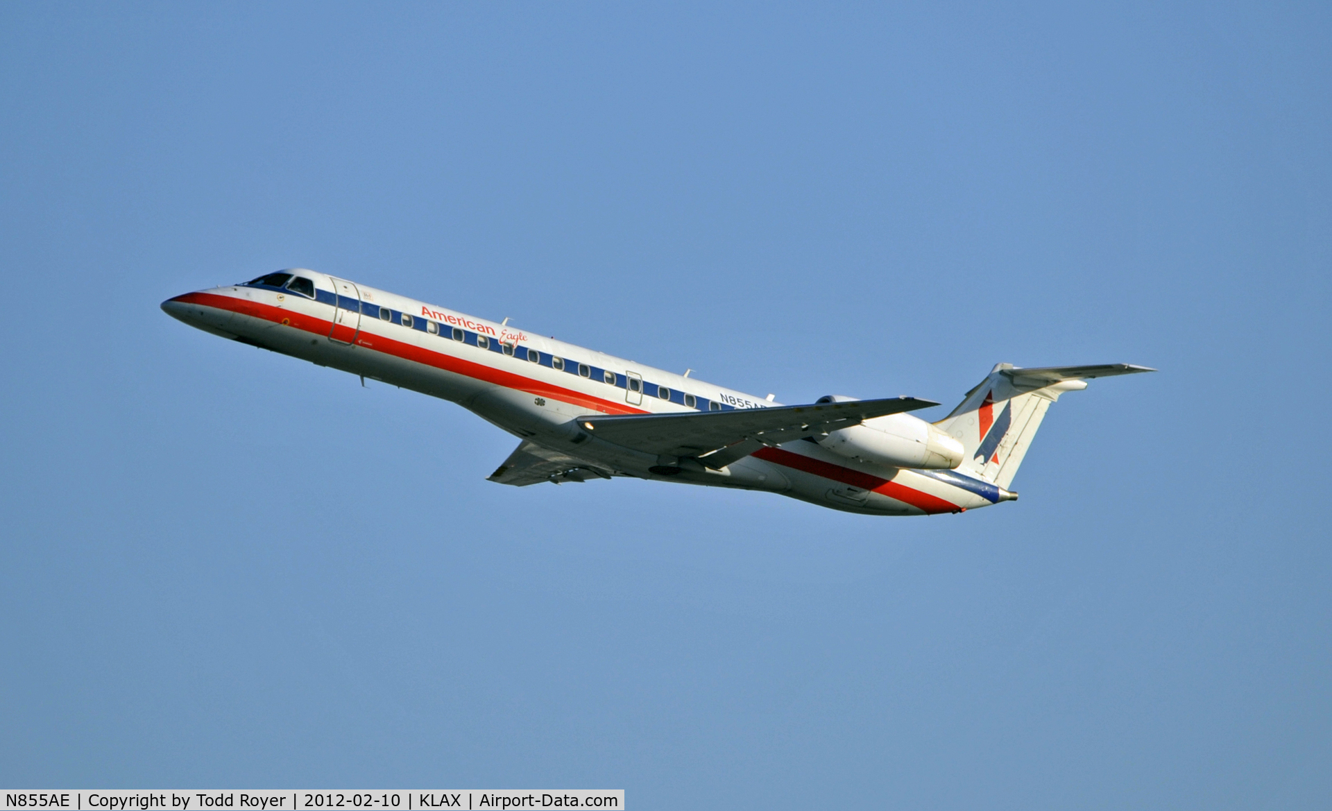 N855AE, 2003 Embraer ERJ-140LR (EMB-135KL) C/N 145747, Departing LAX on 25R