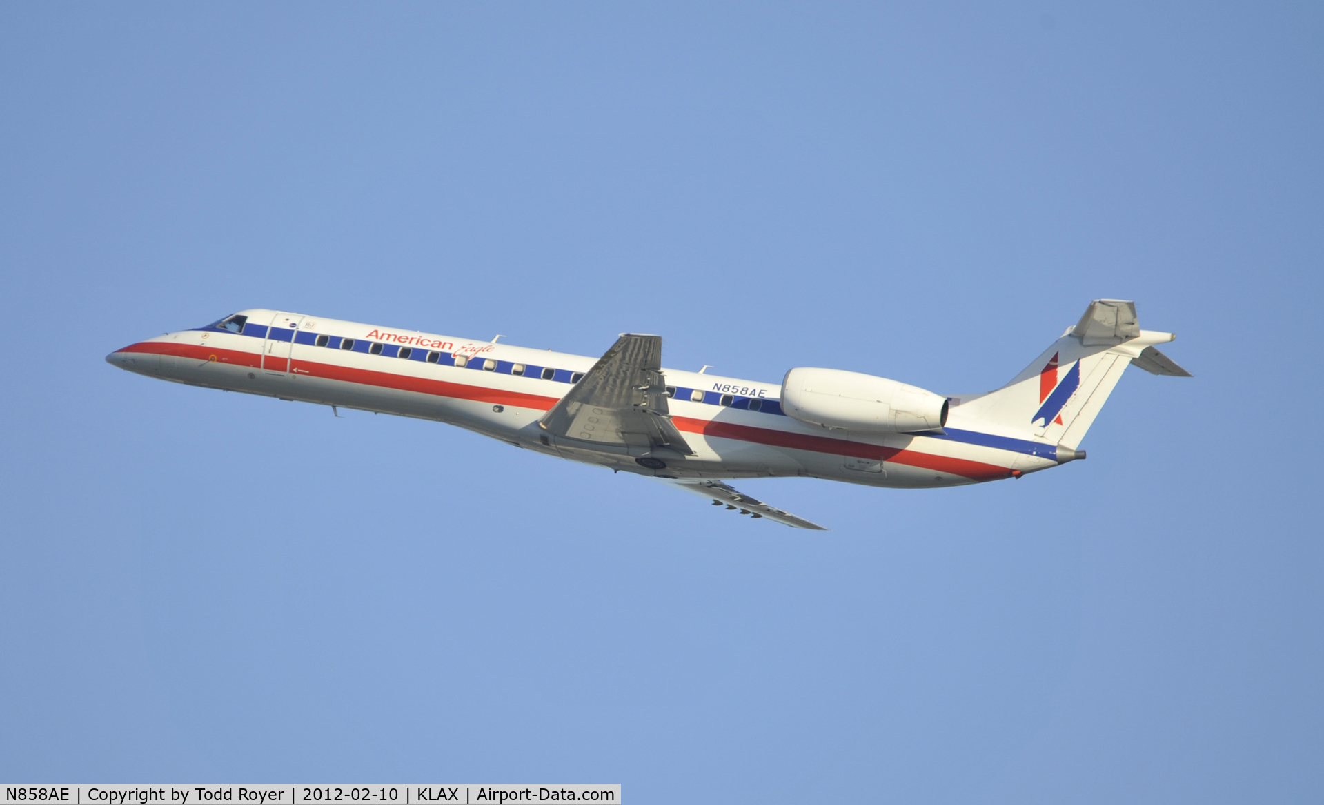 N858AE, 2003 Embraer ERJ-140LR (EMB-135KL) C/N 145754, Departing LAX on 25R