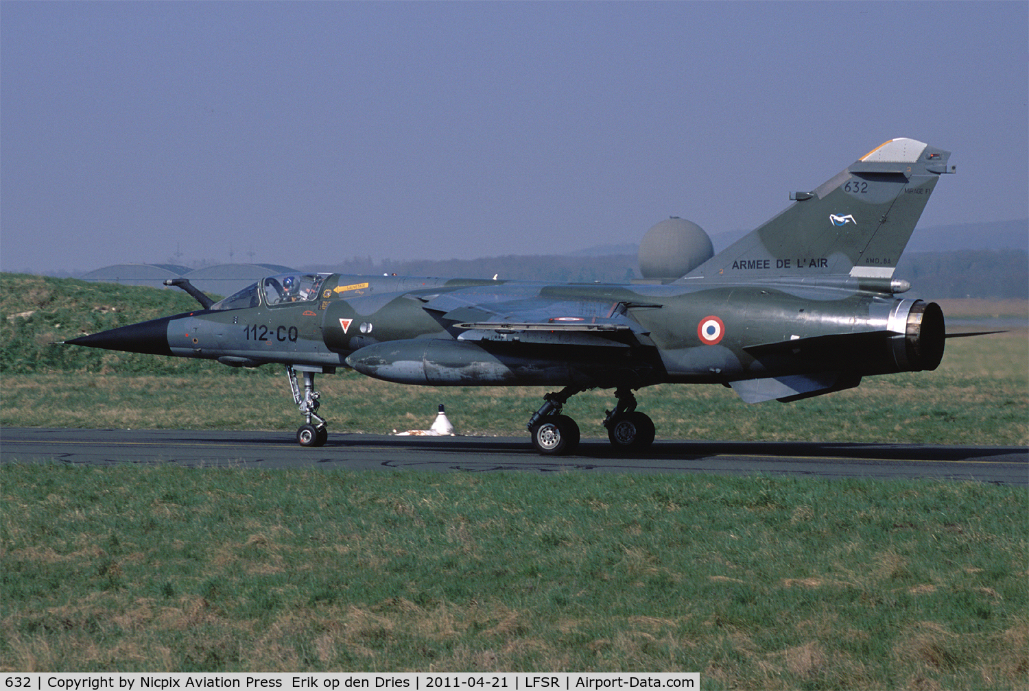 632, Dassault Mirage F.1CR C/N Not found 632, French AF Mirage F-1CR recconnaissance fighter on the taxitrack of its' homebase: Reims-Champagne AB.