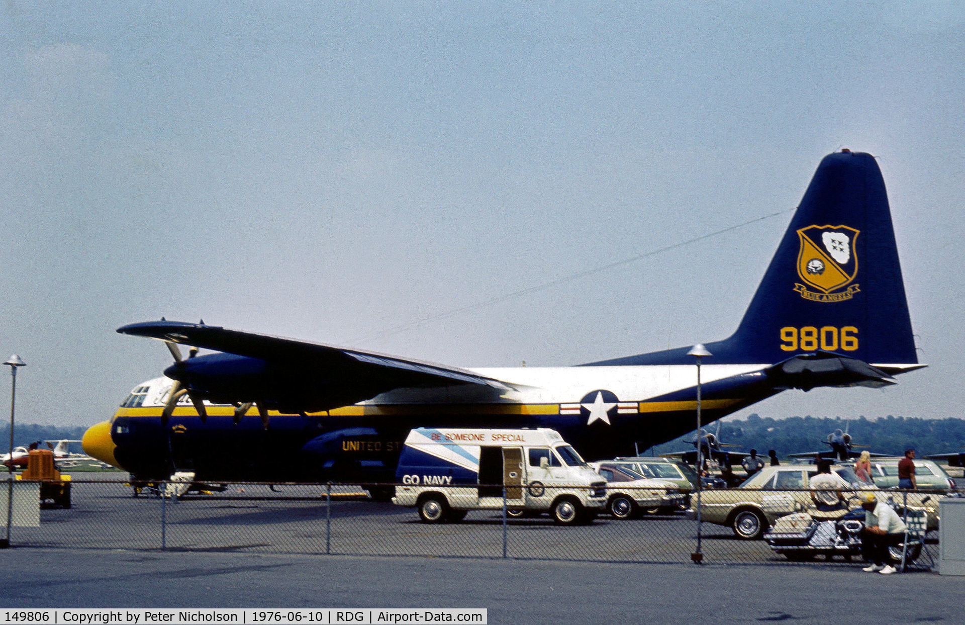 149806, 1963 Lockheed KC-130F Hercules C/N 282-3703, KC-130F Hercules support aircraft for the Blue Angels Flight Demonstration Team as seen at the 1976 Reading Airshow.