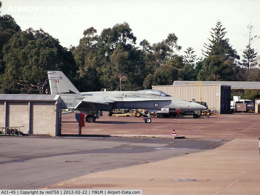 A21-45, 1989 McDonnell Douglas F/A-18A Hornet C/N 0722/AF045, Photograph by Edwin van Opstal with permission. Scanned from a color print.