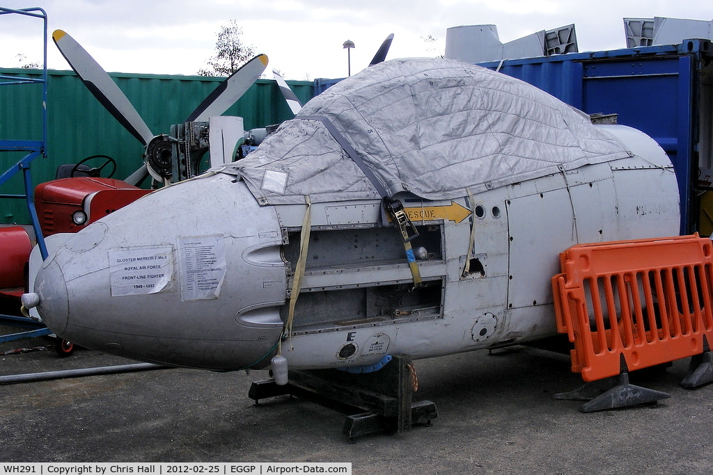 WH291, Gloster Meteor F.8 C/N Not found WH291, under restoration at the Speke Aerodrome Heritage Group (SAHG)