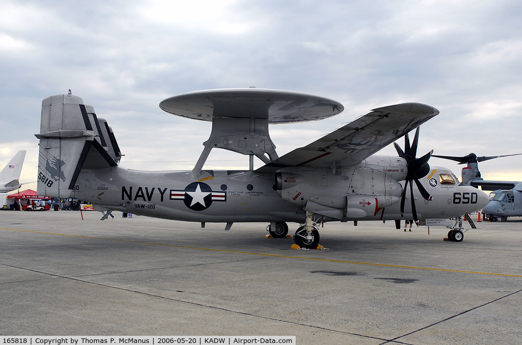 165818, 2000 Northrop Grumman E-2C Hawkeye C/N A189, A/C assigned to VAW-120, photographed at Andrews AFB, camp Springs, MD.