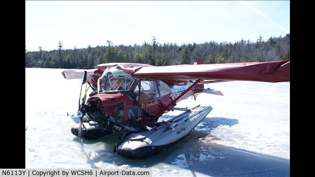 N6113Y, 2000 Blue Yonder Merlin C/N 94029, crashed on take off on Pleasant Lake in Otisfield maine 3/17/2012 around noon time pilot suffered minor injures broken ankle cuts on face