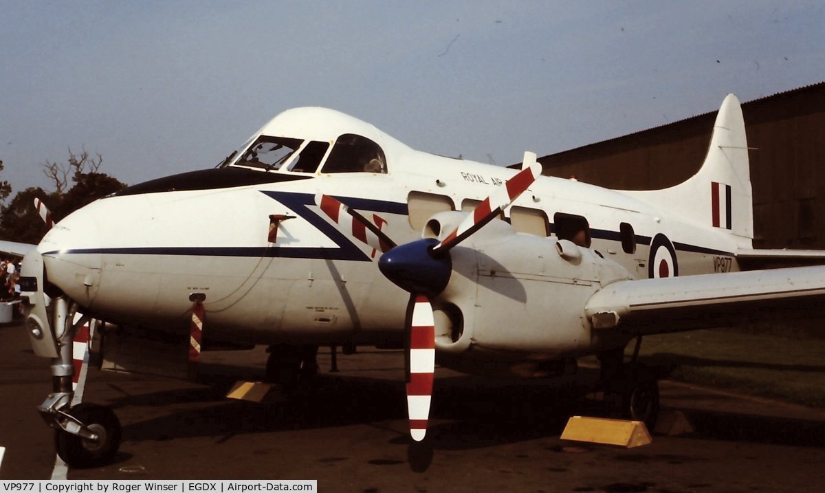 VP977, De Havilland DH-104 Devon C.2 C/N 04260, Former 207 Squadron DH Devon. At RAF St Athan in 1984? (estimated date).