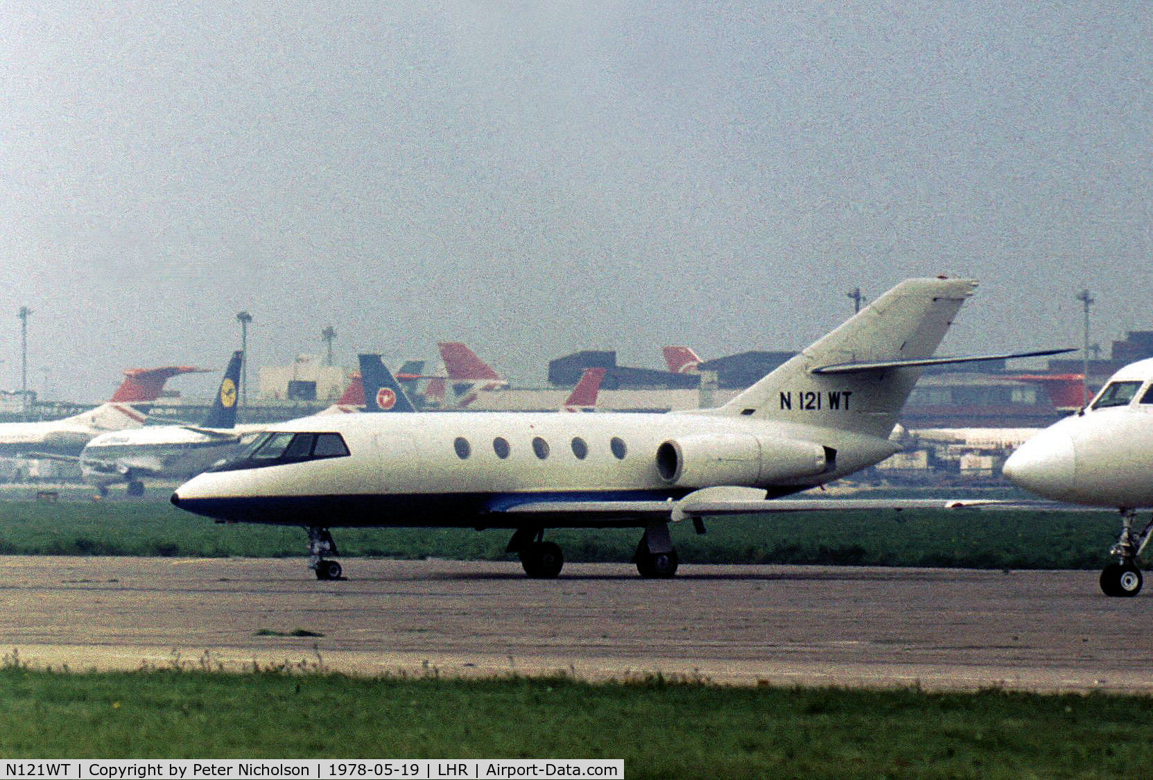 N121WT, 1972 Dassault Falcon (Mystere) 20F C/N 274, Falcon 20F of International Business Machines seen parked at Heathrow in May 1978.