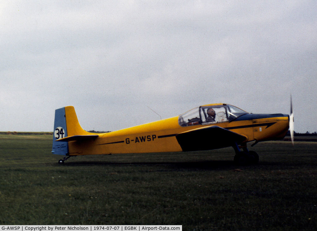 G-AWSP, 1969 Druine D.62B Condor C/N RAE/634, Druine D.62B Condor seen at the 1974 Popular Flying Association Fly-in at Sywell.