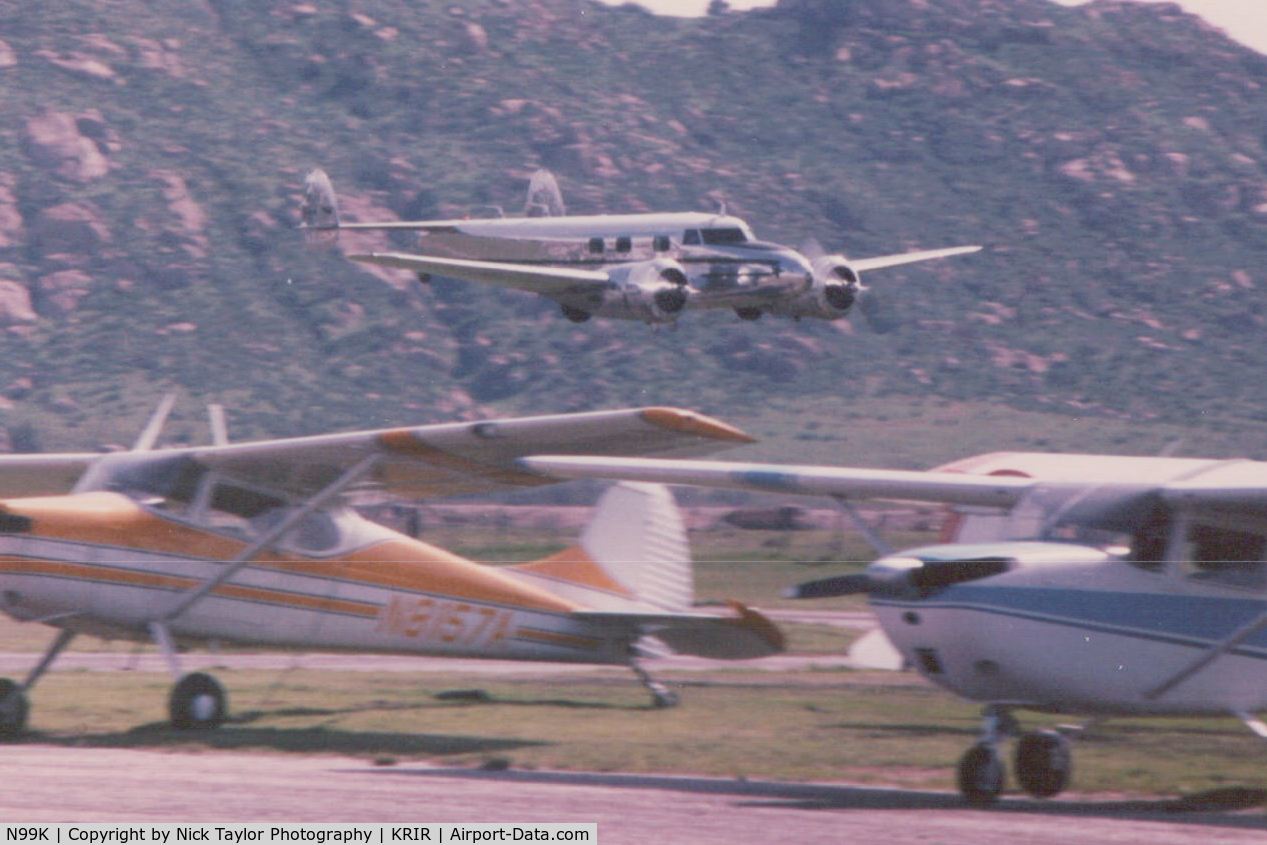 N99K, 1938 Lockheed 12A Electra Junior C/N 1250, Low pass at Flabob in the early 90's