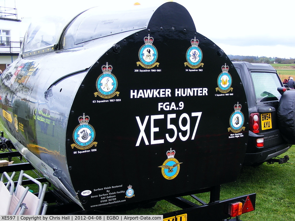 XE597, 1956 Hawker Hunter FGA.9 C/N 41H/679955, rear of the cockpit showing all the squadrons that it served with