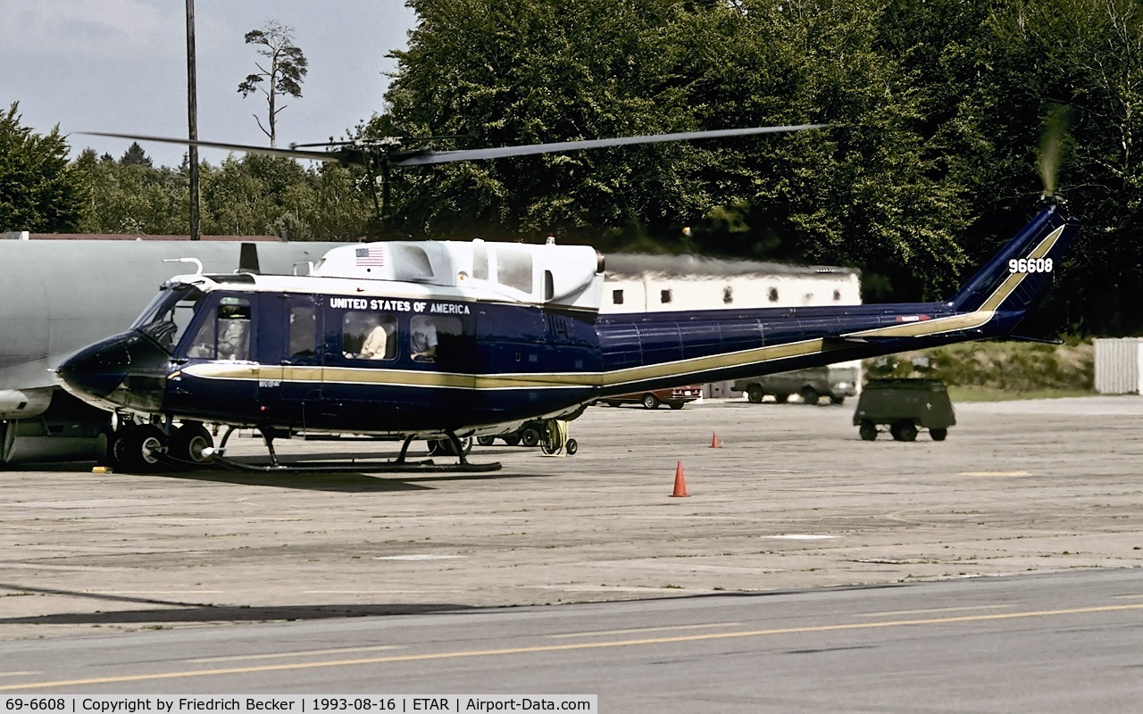 69-6608, 1969 Bell UH-1N Iroquois C/N 31014, hovering at Ramstein AB