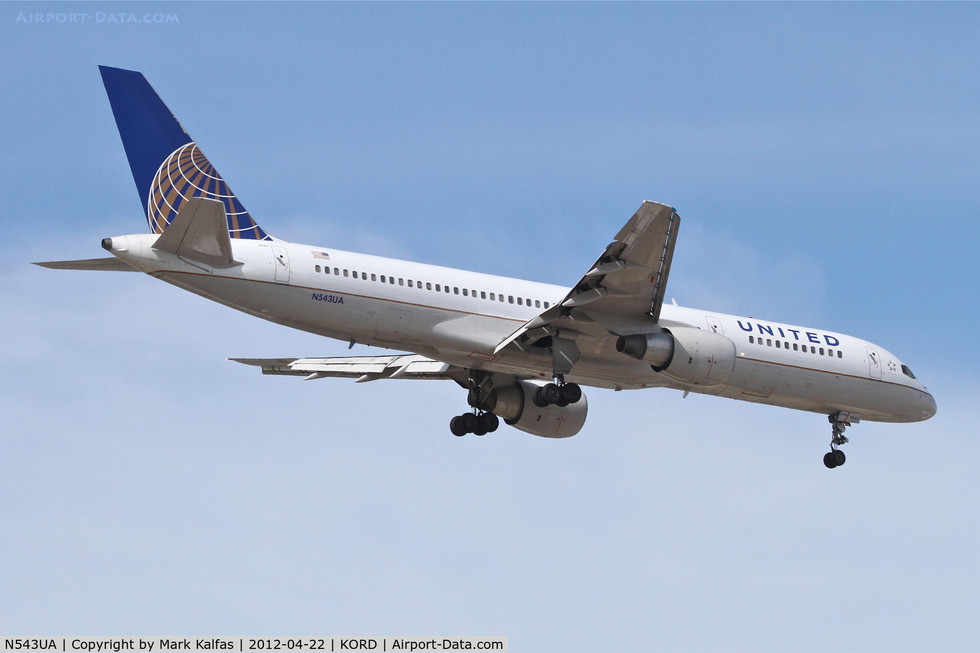 N543UA, 1991 Boeing 757-222 C/N 25698, United Airlines Boeing 757-222, UAL908 arriving from Denver International/KDEN, RWY 10 approach KORD.