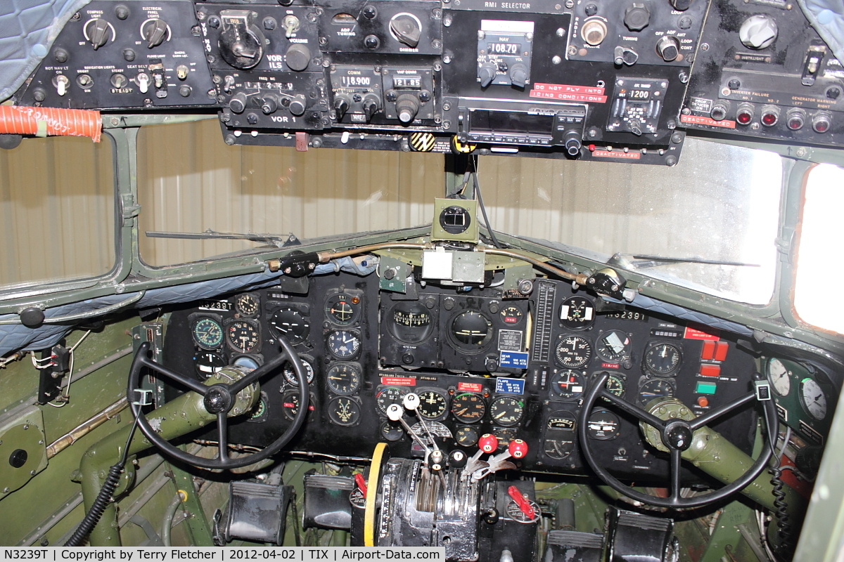 N3239T, 1943 Douglas DC3C-S1C3G (C-47A-65-DL) C/N 19054, Flightdeck on Douglas DC3C Tico Belle - At Valiant Air Command Air Museum, Space Coast Regional  Airport (North East Side), Titusville, Florida