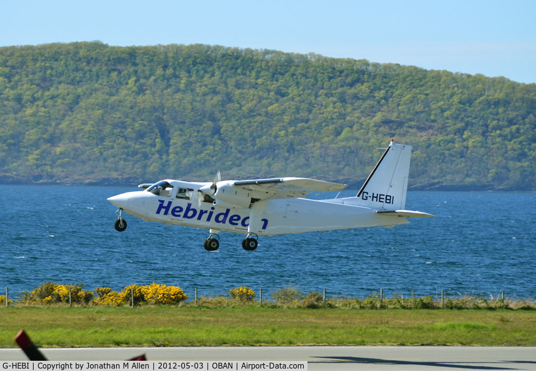 G-HEBI, 1991 Pilatus Britten-Norman BN-2B-20 Islander C/N 2240, Hebridean Airways 15.10 flight to Colonsay departs from Oban (Connel) airport.