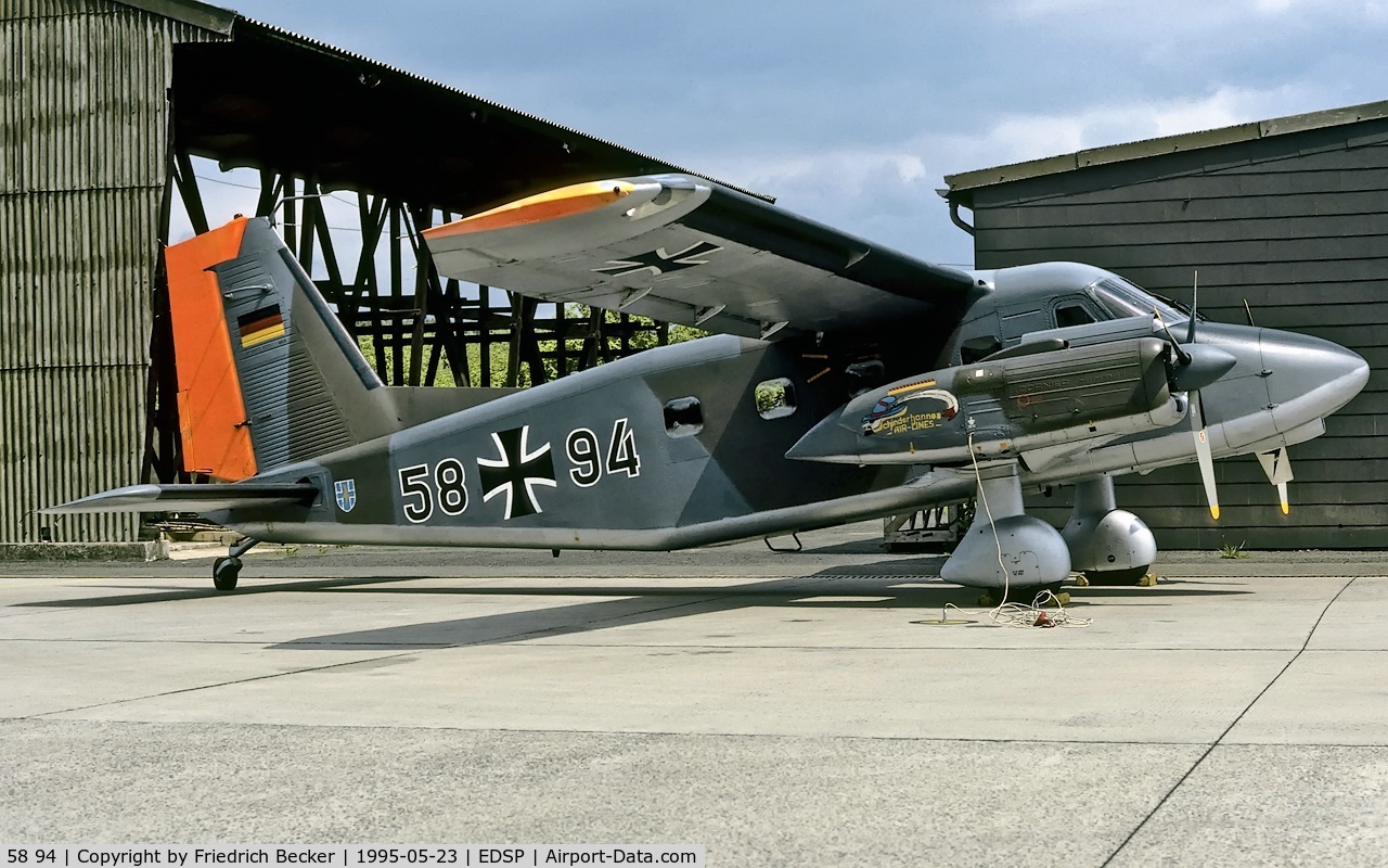 58 94, Dornier Do-28D-2 Skyservant C/N 4169, parked between the hangars at Fliegerhorst Pferdsfeld
