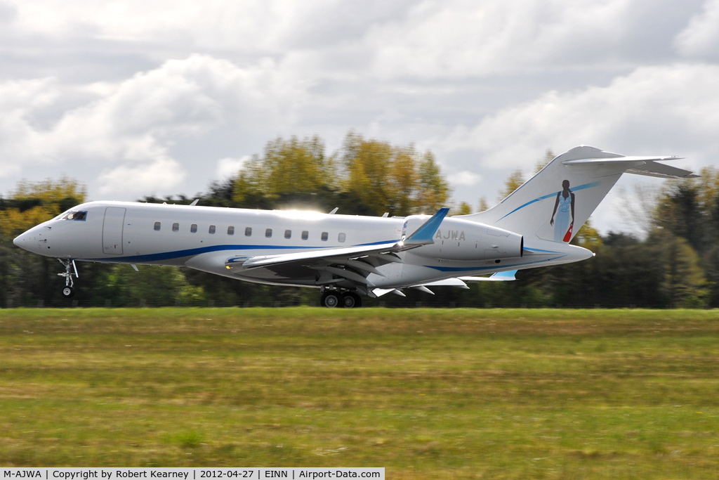 M-AJWA, 2008 Bombardier BD-700-1A11 Global 5000 C/N 9293, Touching down on a fuel stop