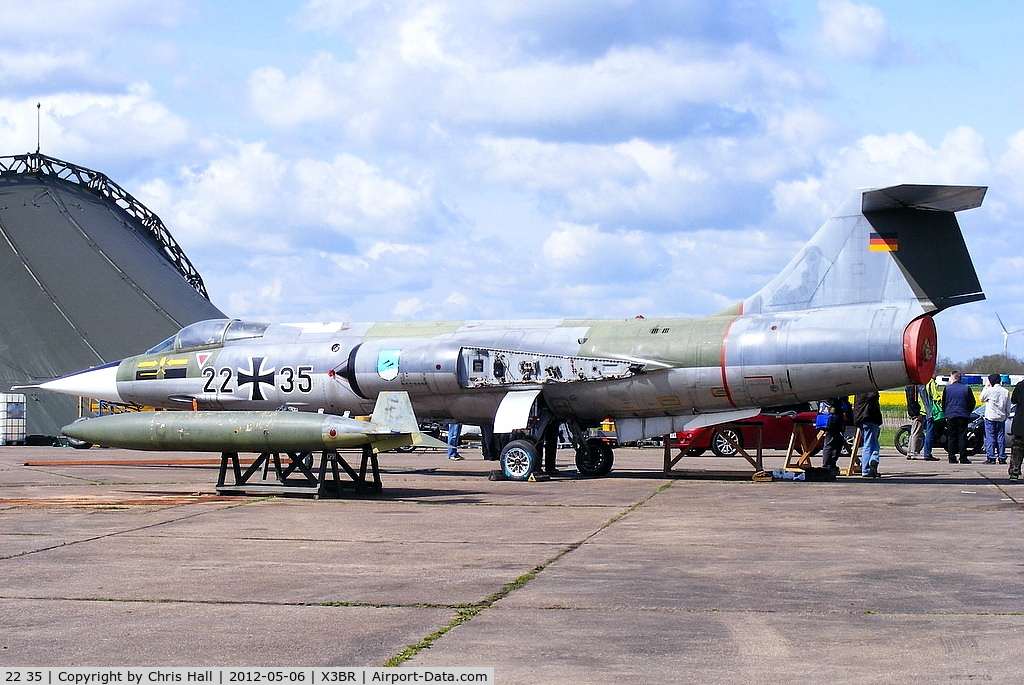 22 35, Lockheed F-104G Starfighter C/N 683-7113, being restored to a taxiing condition at Bruntingthorpe