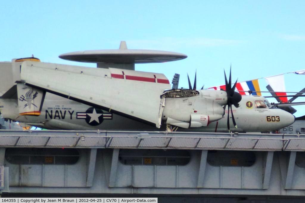164355, Grumman E-2C Hawkeye Group 2 C/N A148, AA 603 of CVW 17 / VAW-125 Tiger tails. Airplane with folded wings on deck of USS Carl Vinson (CVN-70).